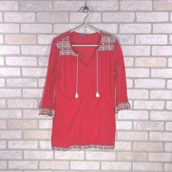 J. McLaughlin Paget Embroidered Tunic Top in Coral Size S - Picture 2 of 9